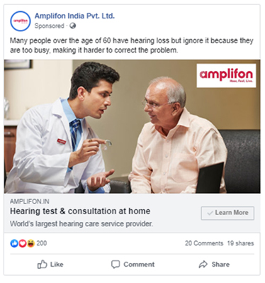 Facebook ads for Hearing care company 
