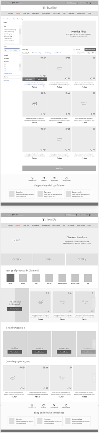UI design for jewellery website by digital marketing consulting company